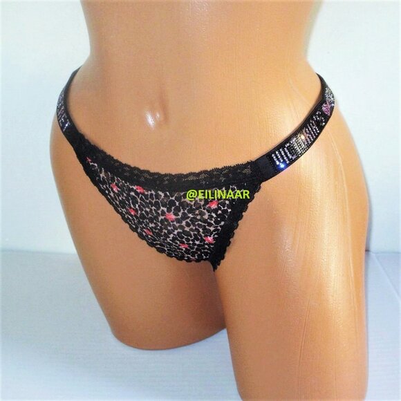 Victoria's Secret Shine Strap Lace V-String Thong Panty M Leopard Roses nwt - Picture 2 of 4